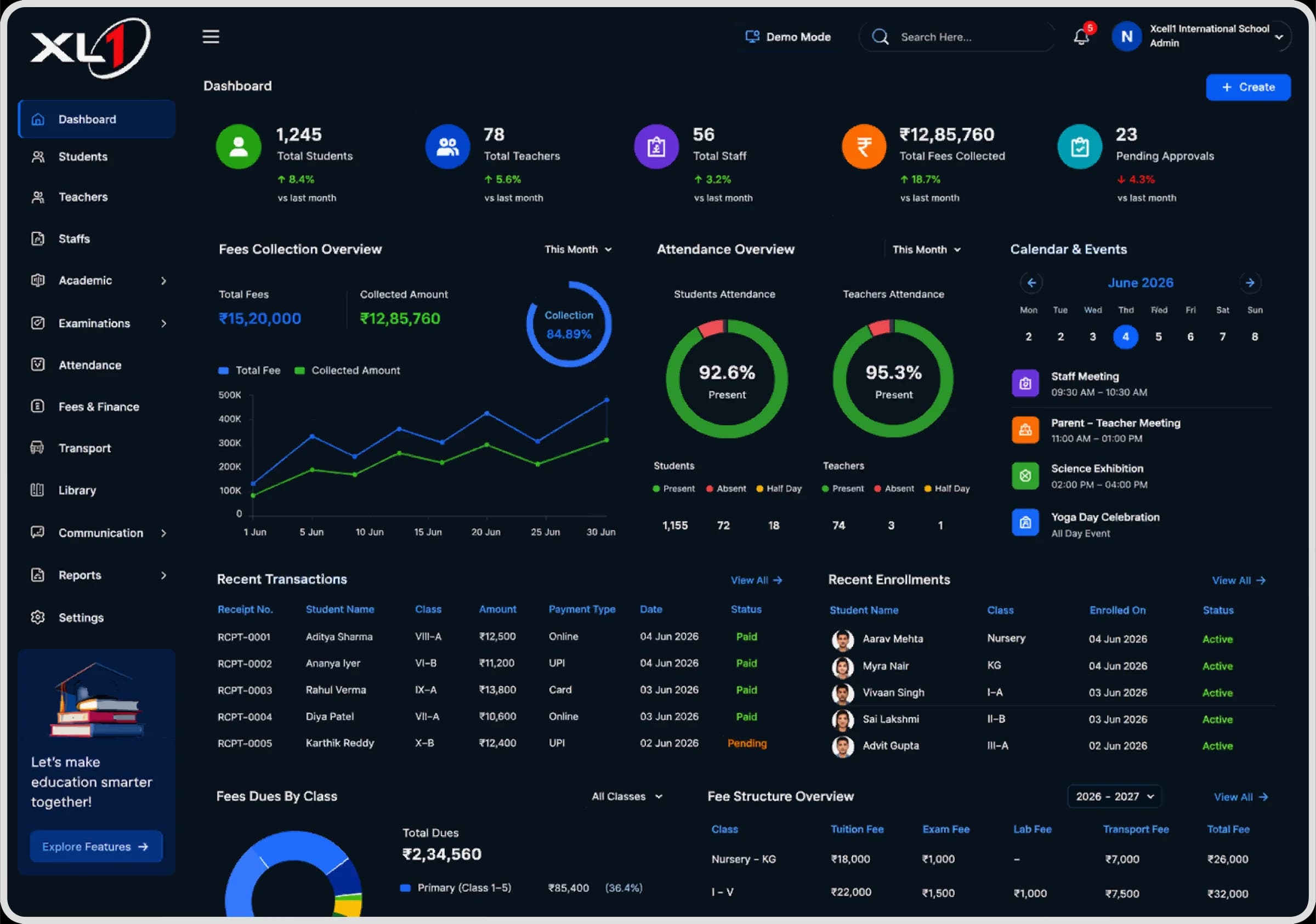 School ERP daily attendance dashboard